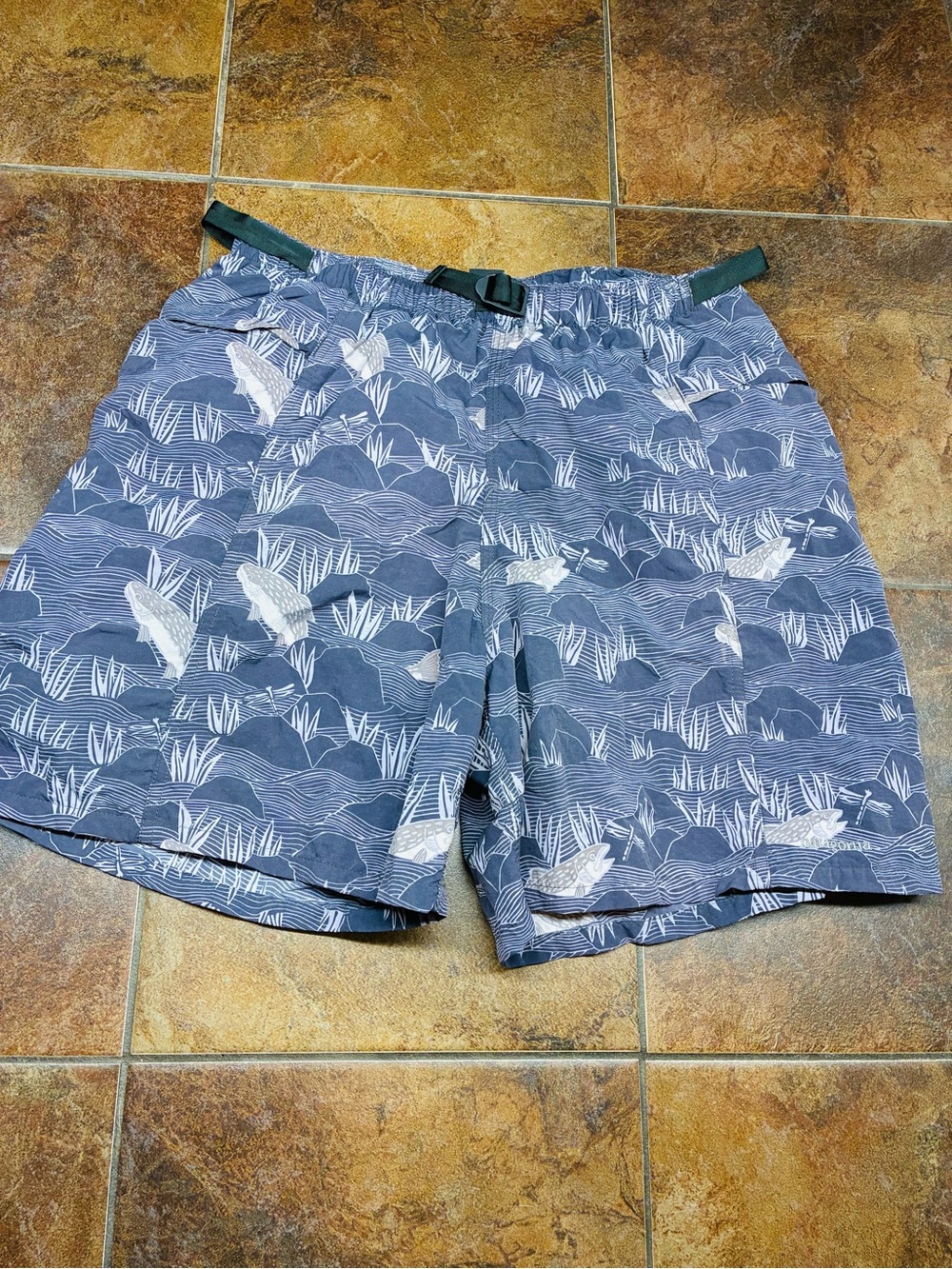 Patagonia Shorts with Dragonfly and Trout Print